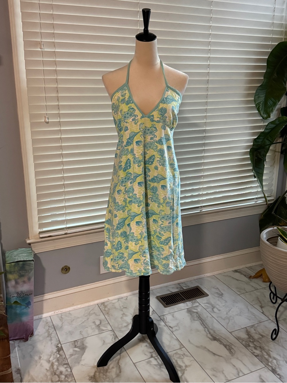 Lilly Pulitzer Yellow and Aqua Halter Floral Midi Dress